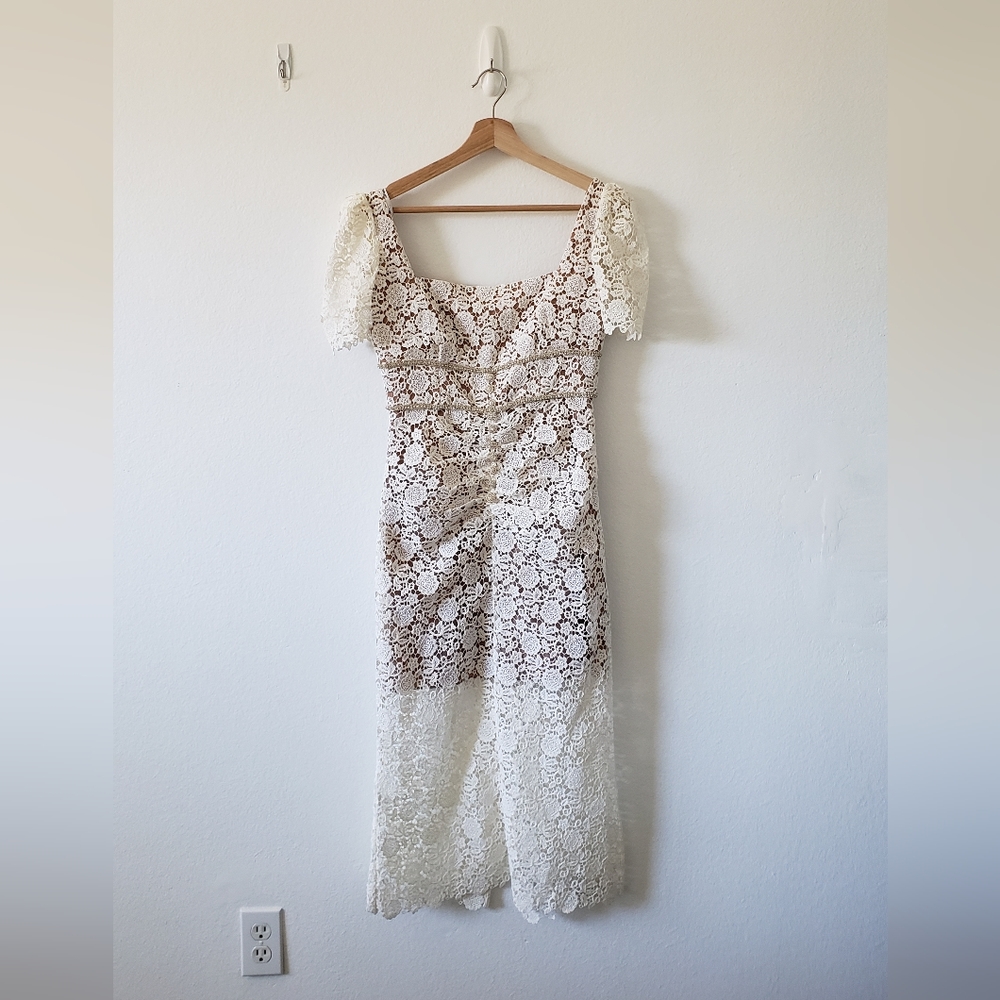 Self-Portrait Ivory Guipure Lace Fitted Midi Dress - Picture 3 of 6